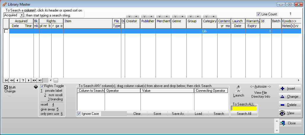 Library Master screen, v2.0
